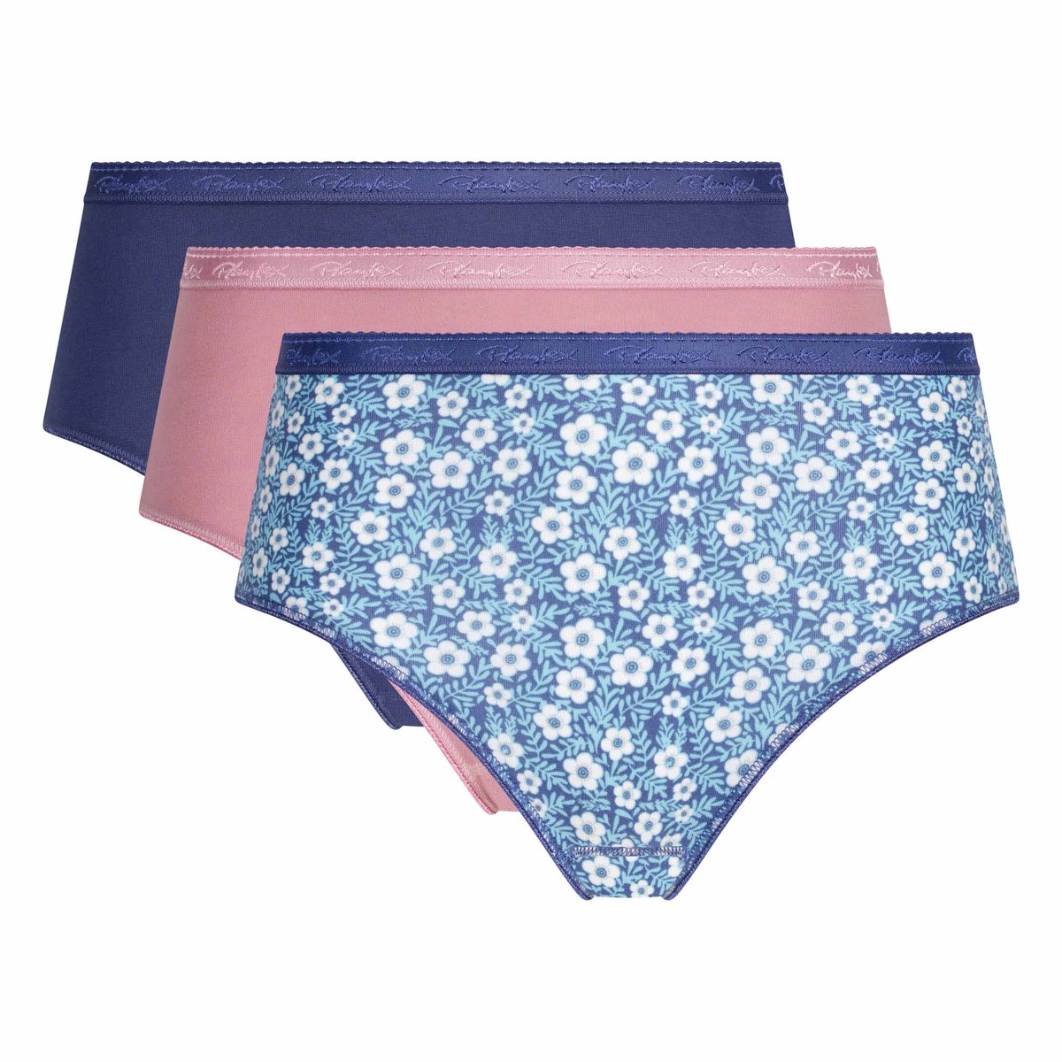 Lot 2 + 1 gratuit slips midi en coton bio bleu, PLAYTEX