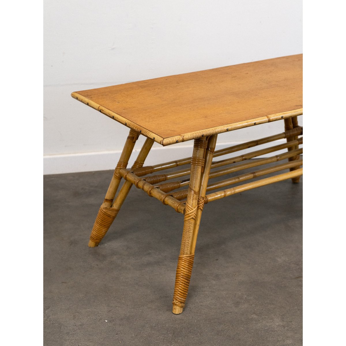 Table basse en bambou et rotin Léonie N°1037 - Bon état naturel, DEBONGOUT