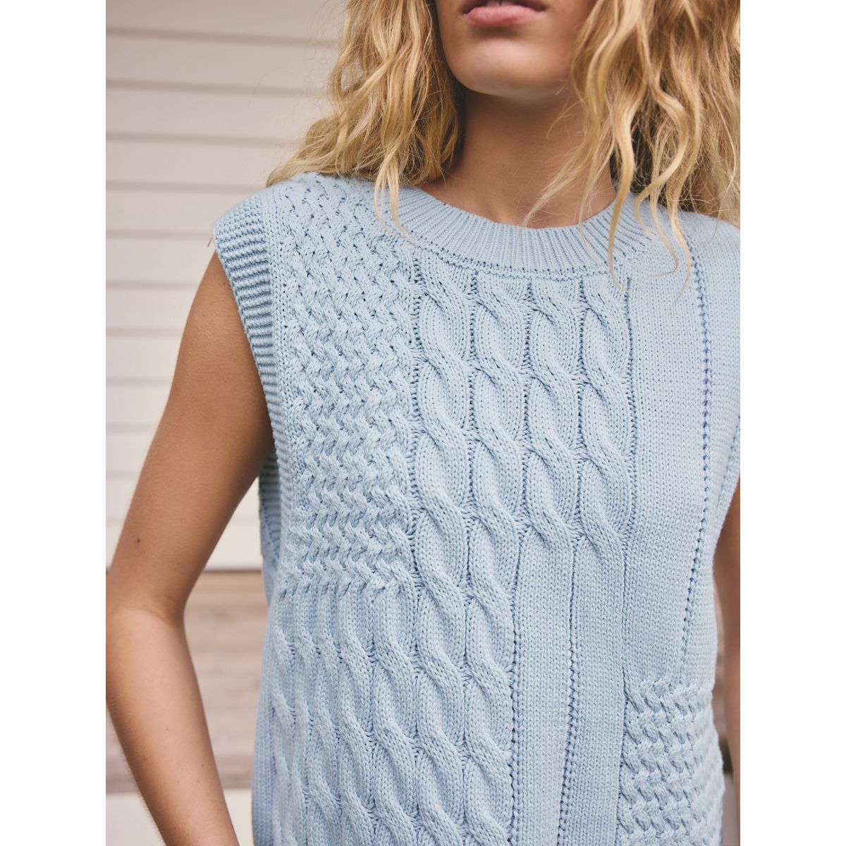 Débardeur en maille torsadée bleu clair, NEXT