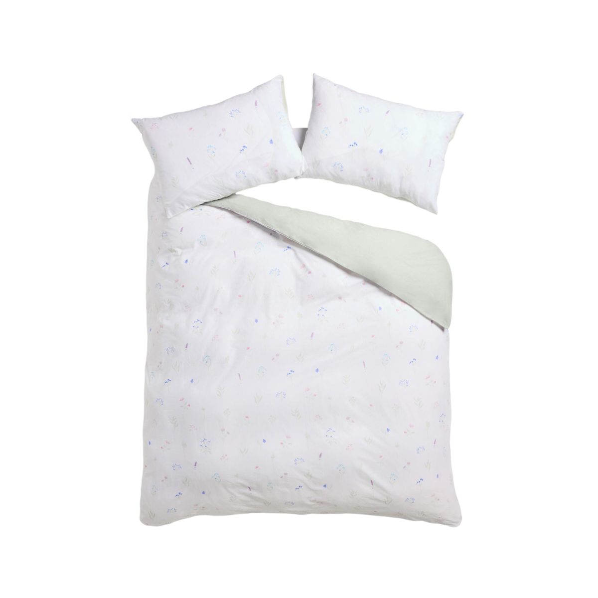 Parure housse de couette coton réversible floral de sauge verte, NEXT