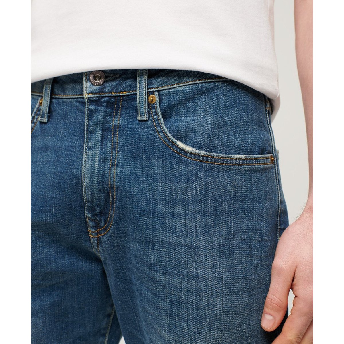 Jean Droit Slim Vintage en Coton Bio bleu moyen mercer, SUPERDRY
