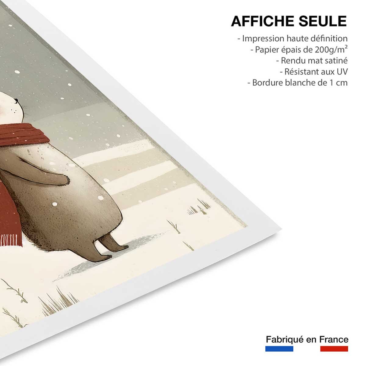 Affiche enfant lapin sous la neige affiche seule, HEXOA