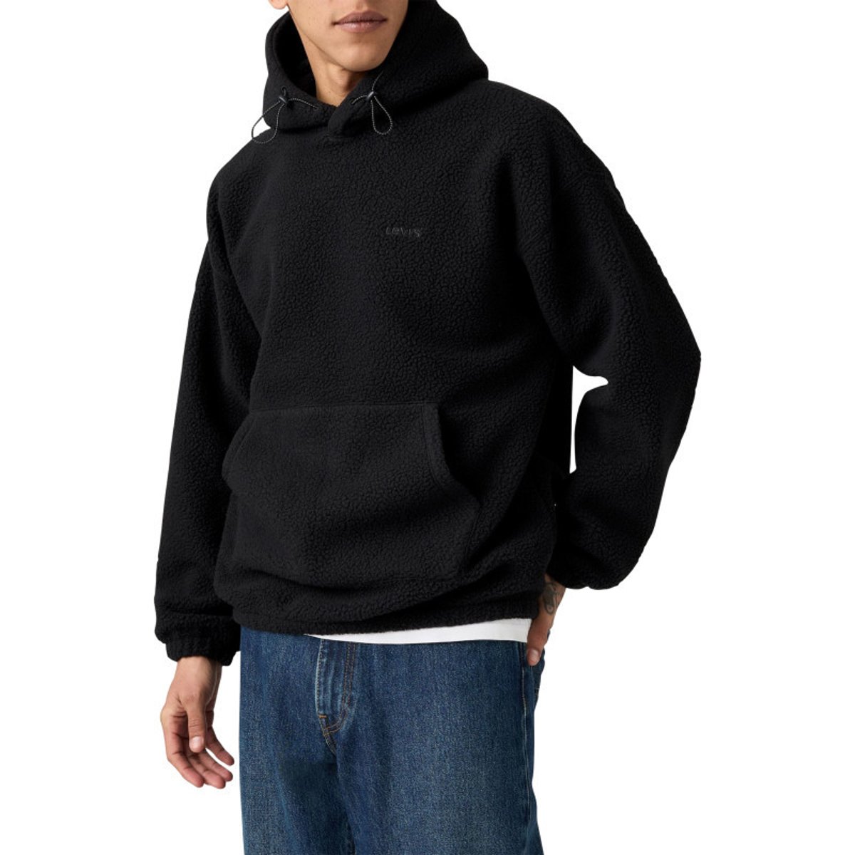 Sweat noir uni en sherpa avec une coupe droite et un col à capuche noir, LEVI'S