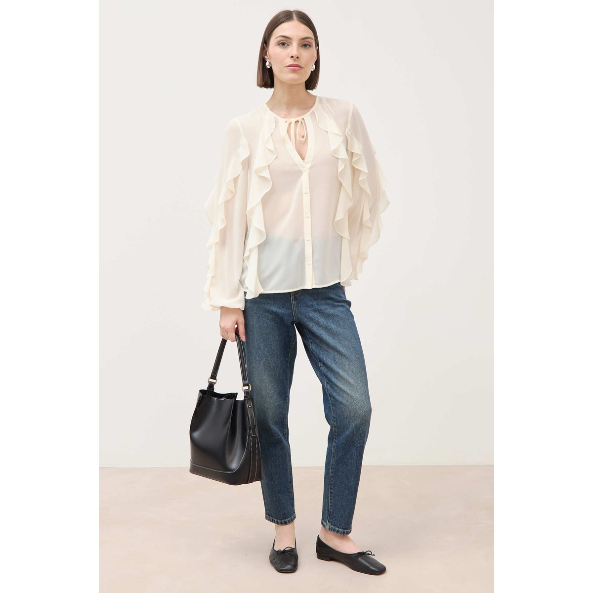 Chemise manches longues col rond ivoire, BONOBO