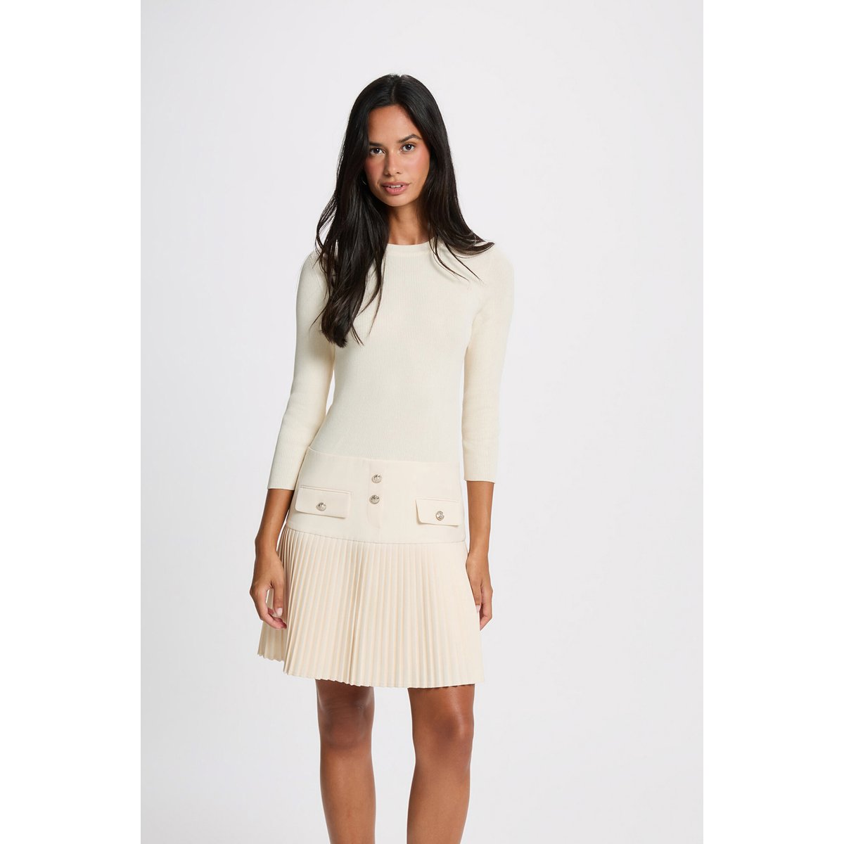 Robe courte col rond ivoire, MORGAN