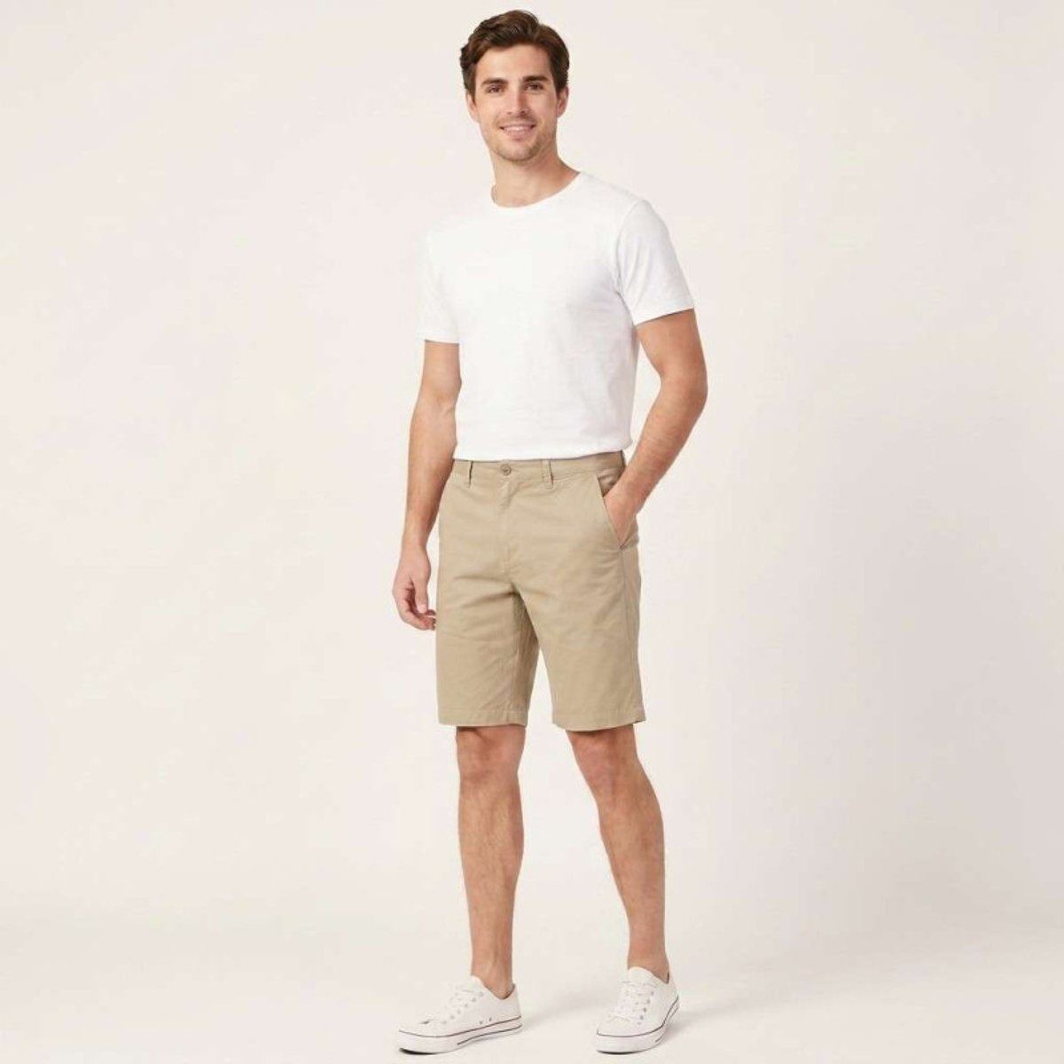 Short chino en coton marine uni avec une coupe droite et de multiples poches beige, TIMBERLAND