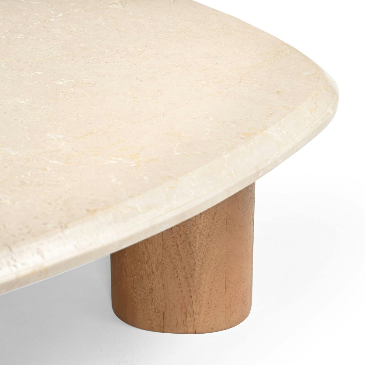 Table basse travertin bois design organique 100 cm DUOMO beige, PIER IMPORT