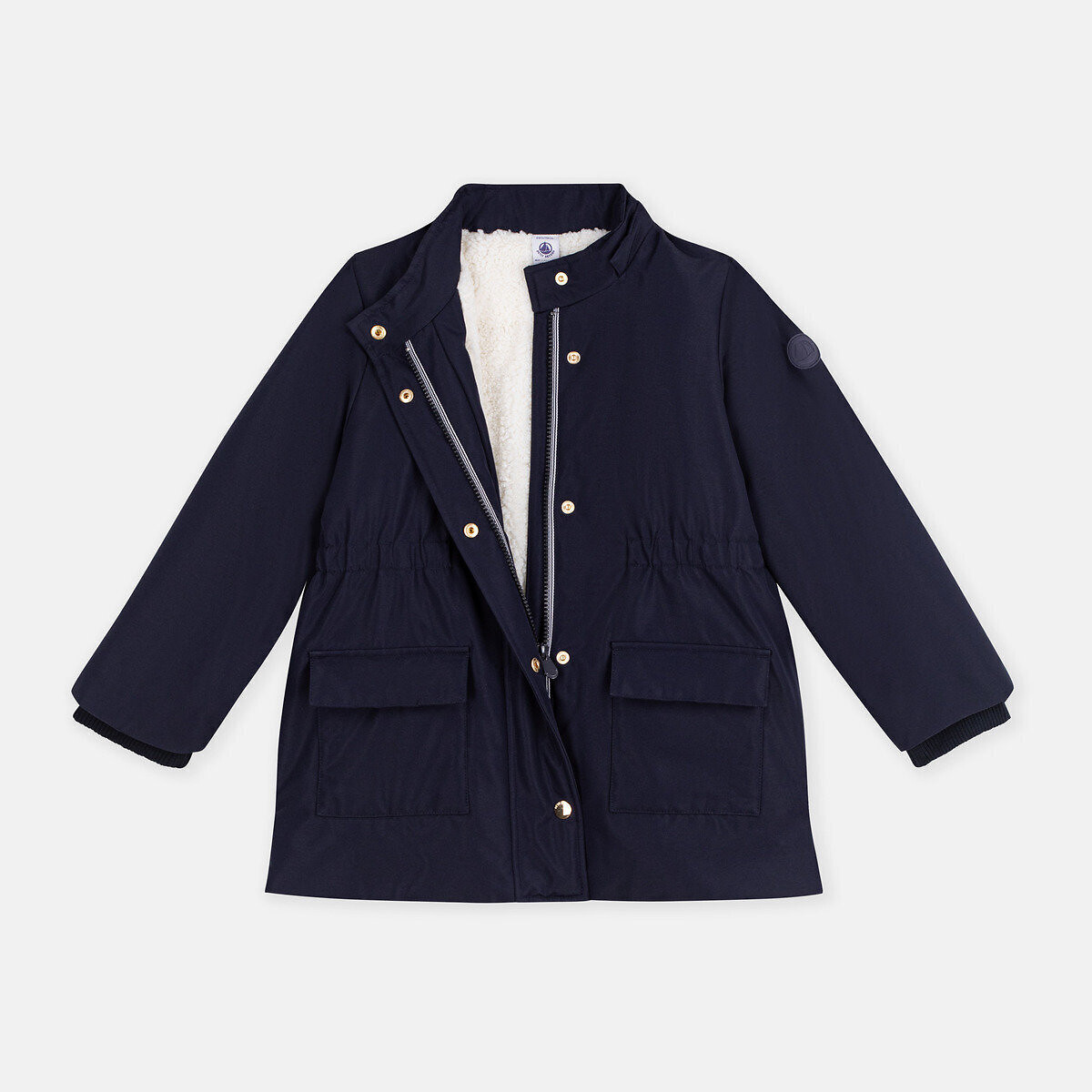 Parka di media lunghezza con cappuccio, in tinta unita blu marino, PETIT BATEAU