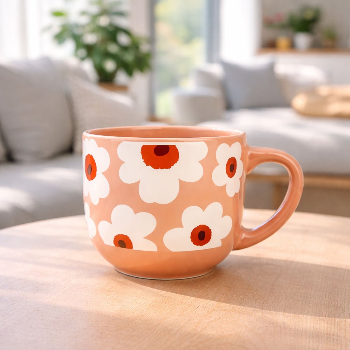 Lot de 6 jumbos en grès 45cl, MARGUERITE blanc-terracotta, NOVASTYL