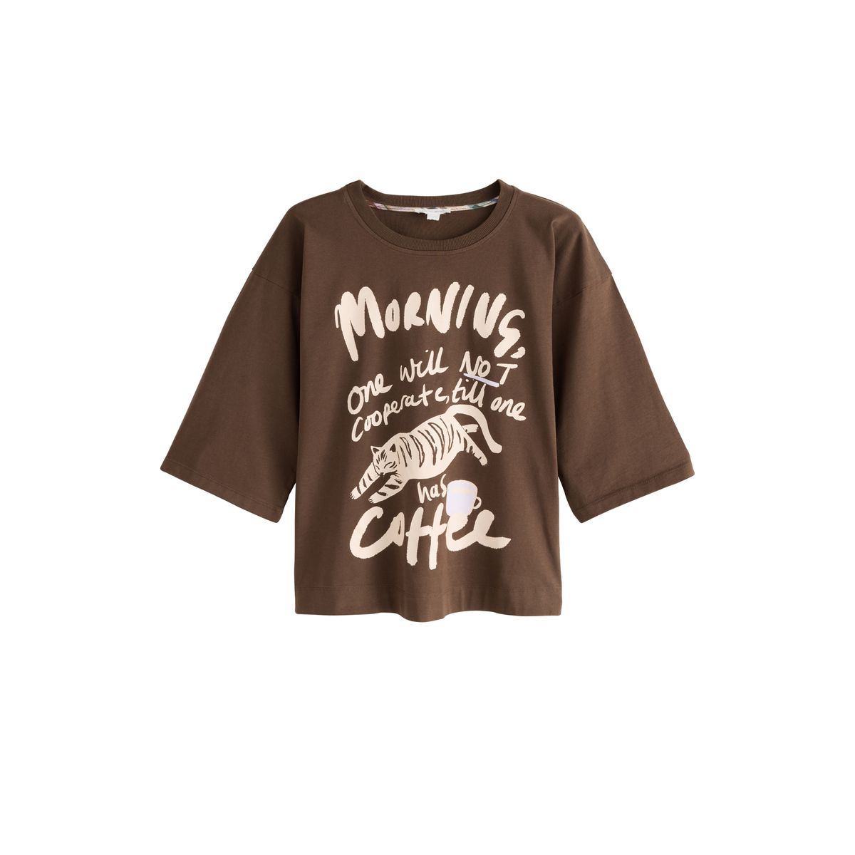 Pyjama à manches courtes et pantalon bouffant imprimé graphique marron chocolat, NEXT