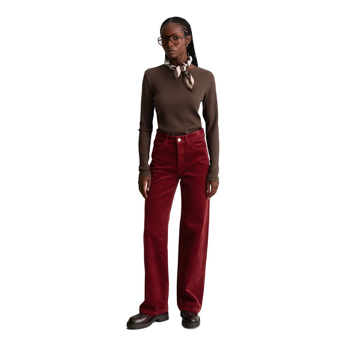 Pantalon en velours côtelé modèle Tomma wide en coton bio extensible rouge, MARC O’POLO DENIM