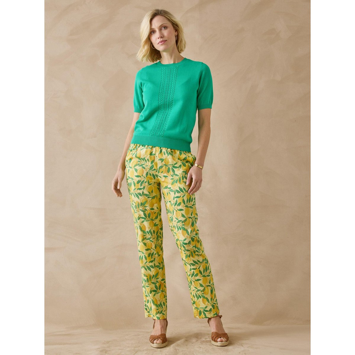 Pantalon fluide taille élastiquée imp. jaune citron, DAXON