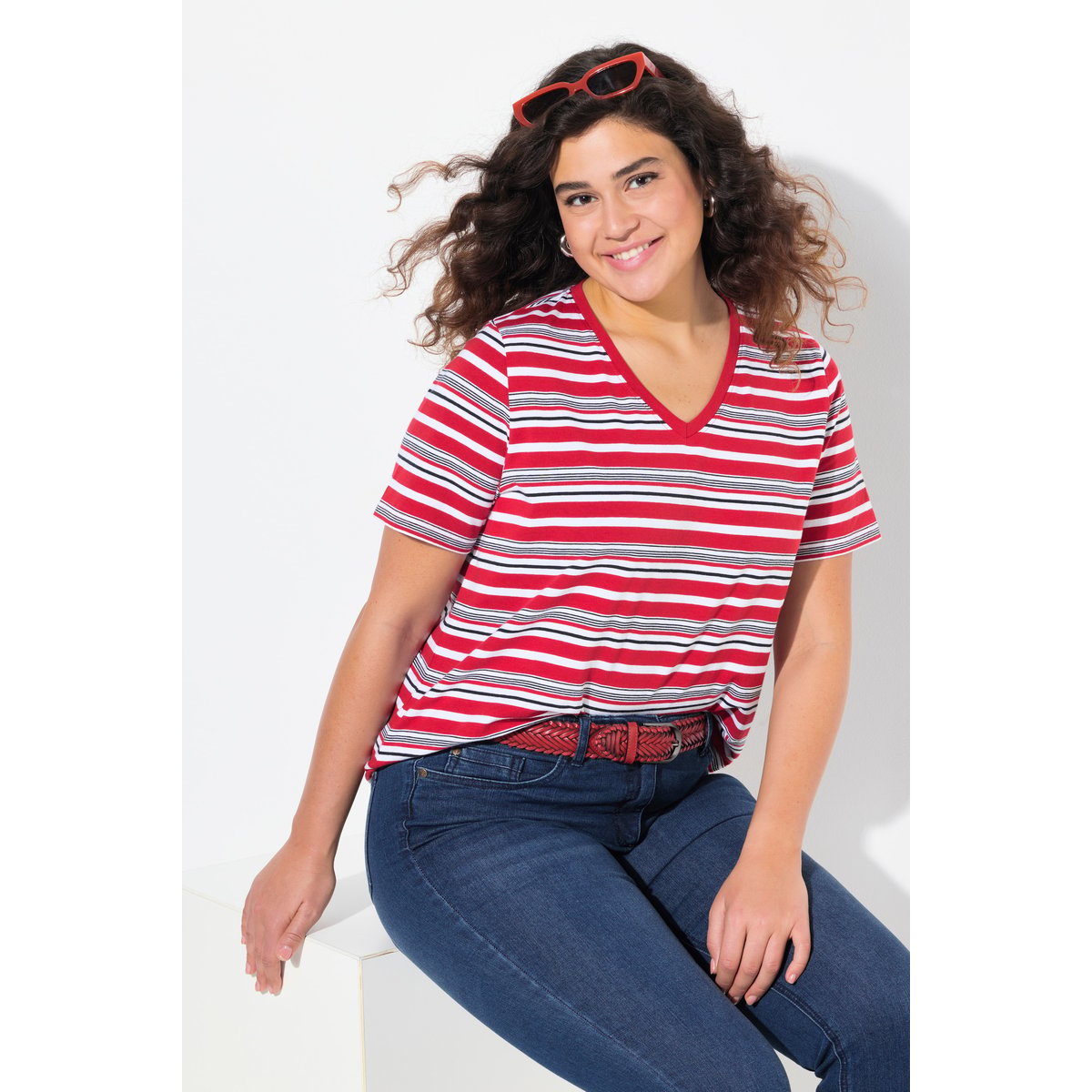T-shirt rayé. Manches courtes et salsa, ULLA POPKEN