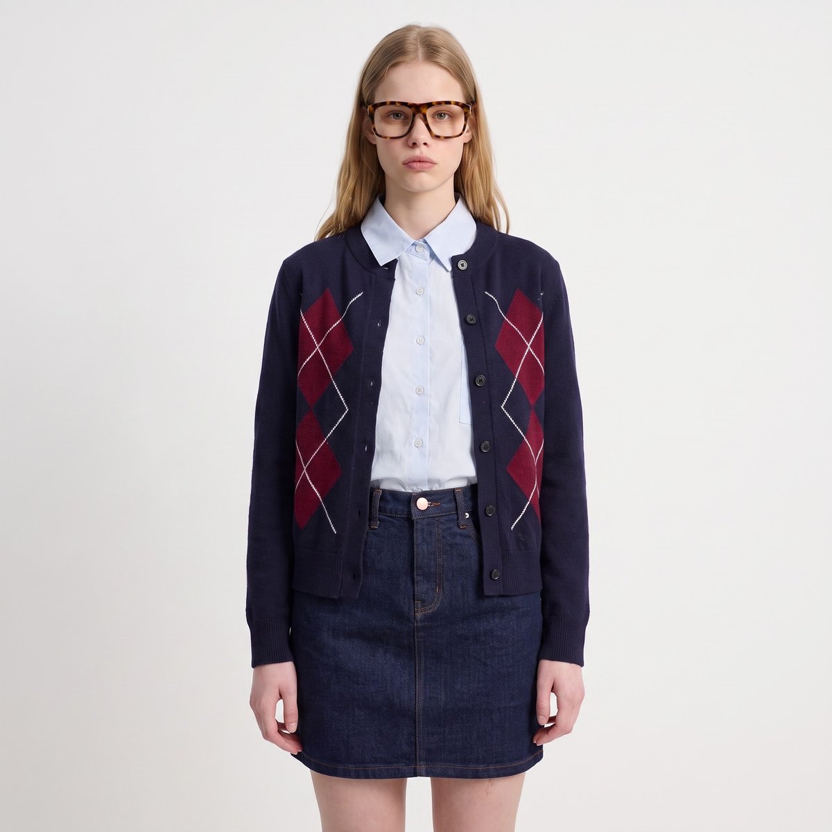 Cardigan à effet losange en laine pour femme ANARIA navy, ARTLOVE