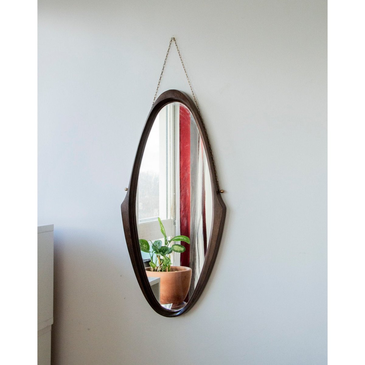 Grand miroir en teck massif Igor N°844 - Bon état bois, DEBONGOUT