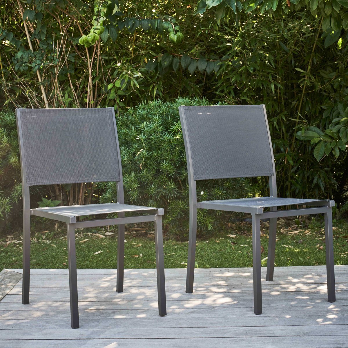 Lot de 2 chaises d'extérieur en aluminium et textilène, NICE gris, OVIALA