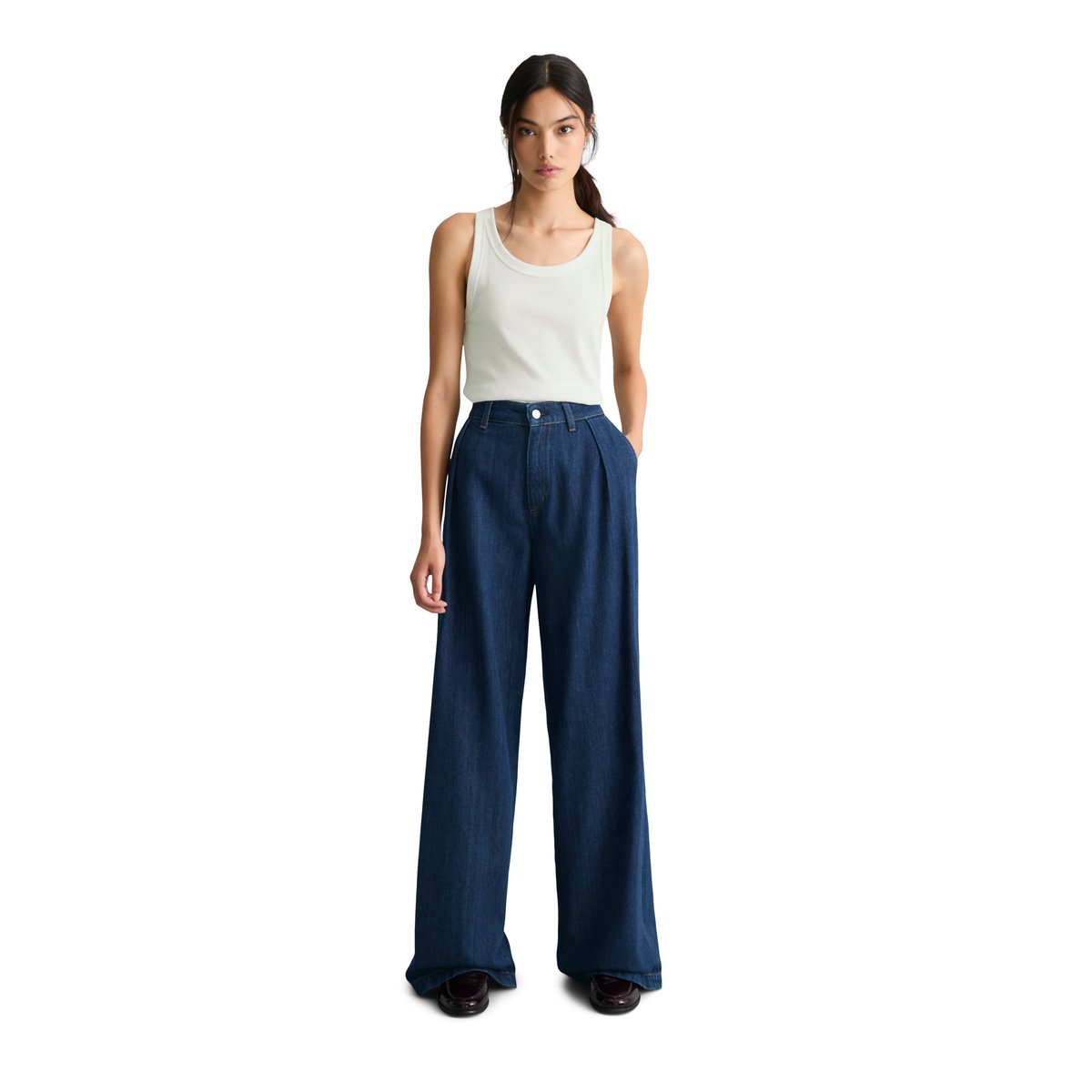 Jean à plis larges réalisé avec Orange Fiber bleu, MARC O’POLO DENIM