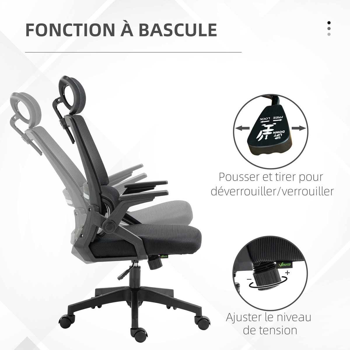 Chaise de bureau Maille Noir noir, HOMCOM
