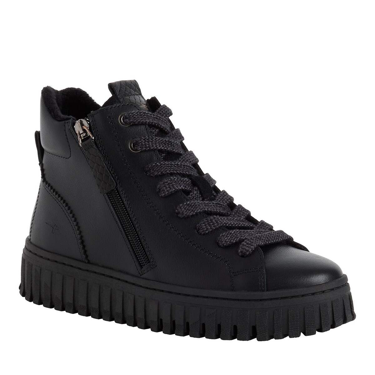 Baskets montantes en cuir noir, TAMARIS