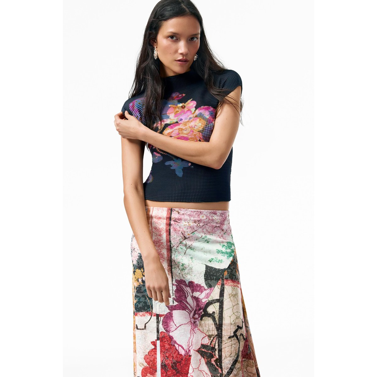 Jupe longue imprimée noir, DESIGUAL