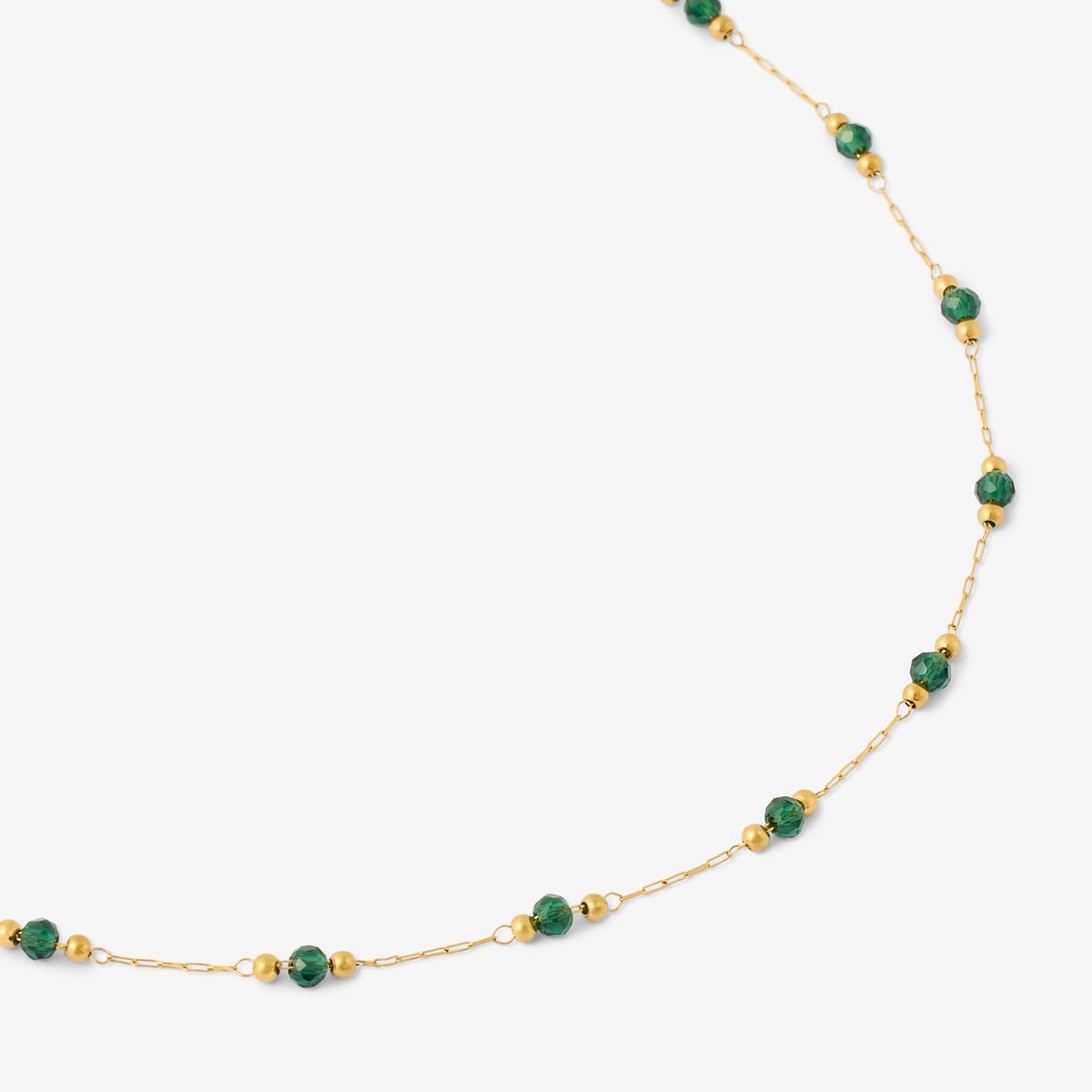Collier acier inoxydable et perles vertes à facettes doré, BALABOOSTE