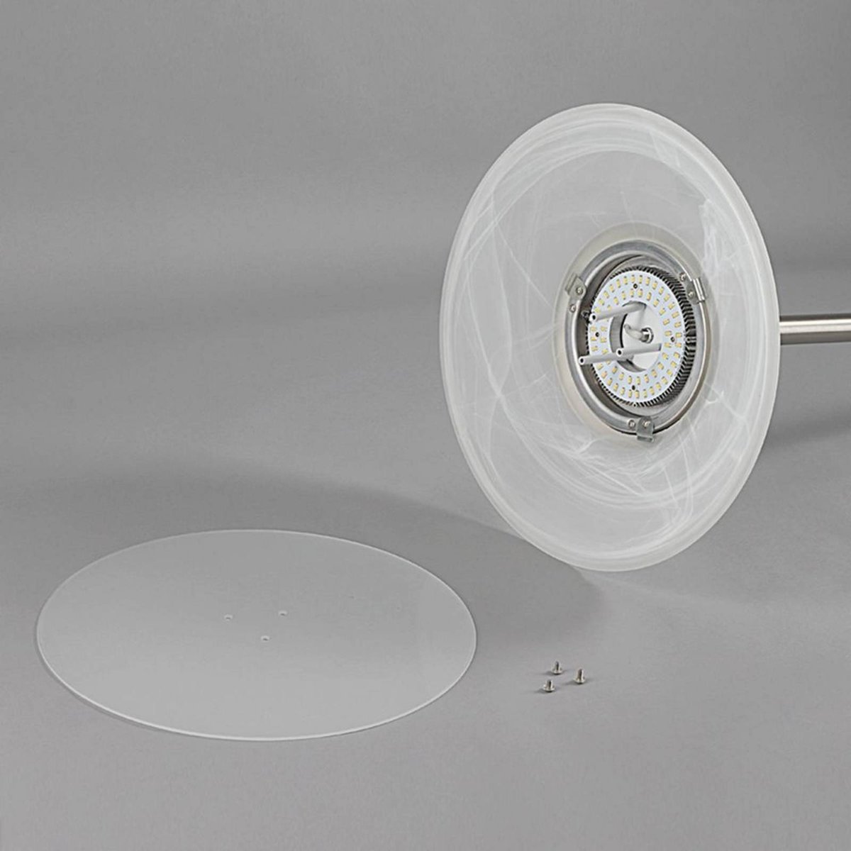Lampadaire en verre moderneLED, Ragna blanc albâtre, nickel mat, LINDBY