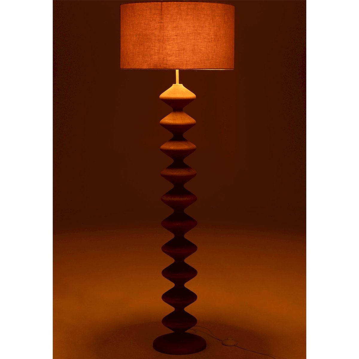 Lampadaire design en bois avec abat-jour rond bois naturel et gris clair, RECOLLECTION
