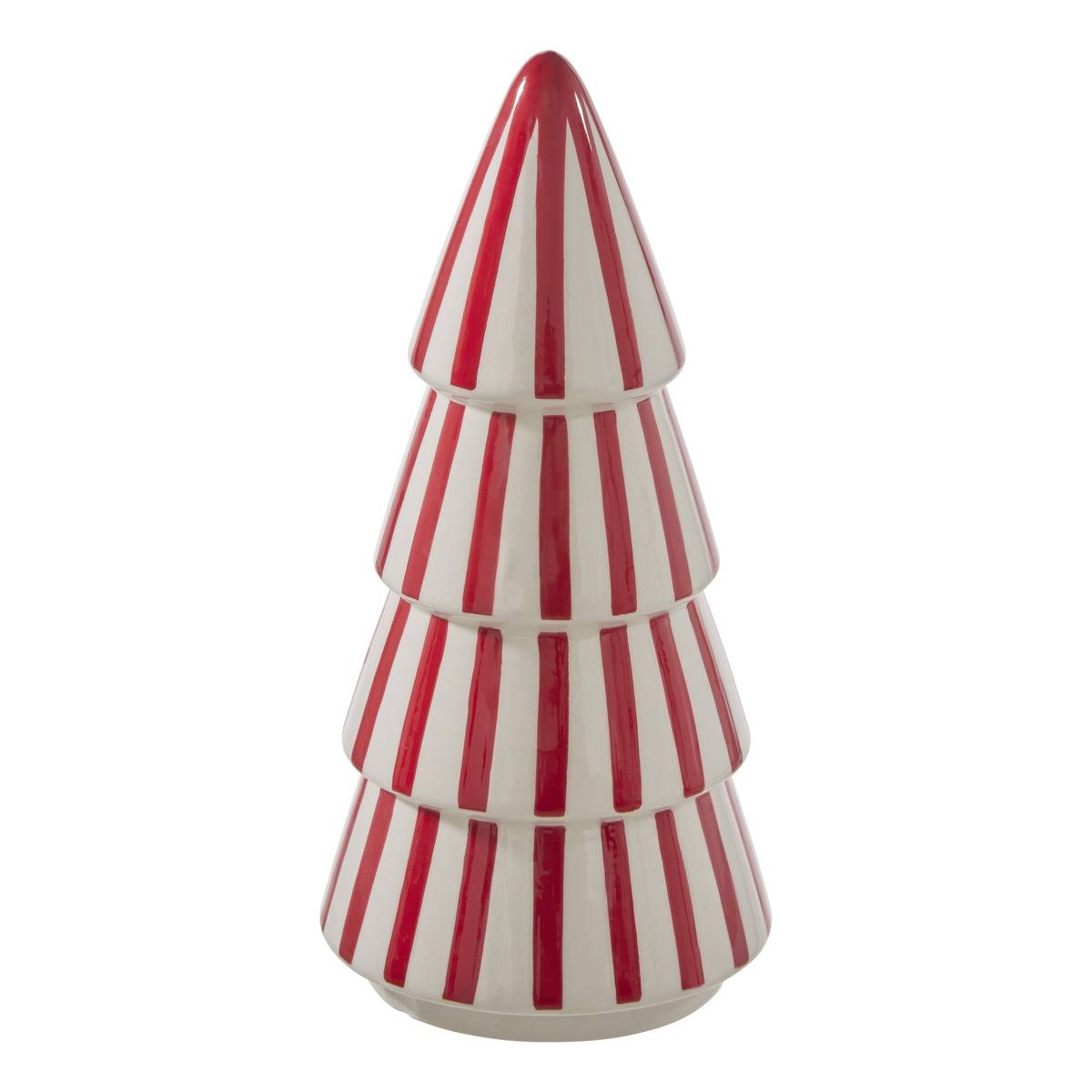 Sapin de Noël décoratif en céramique rouge et blanc H. 22 cm multicolore, ATMOSPHERA