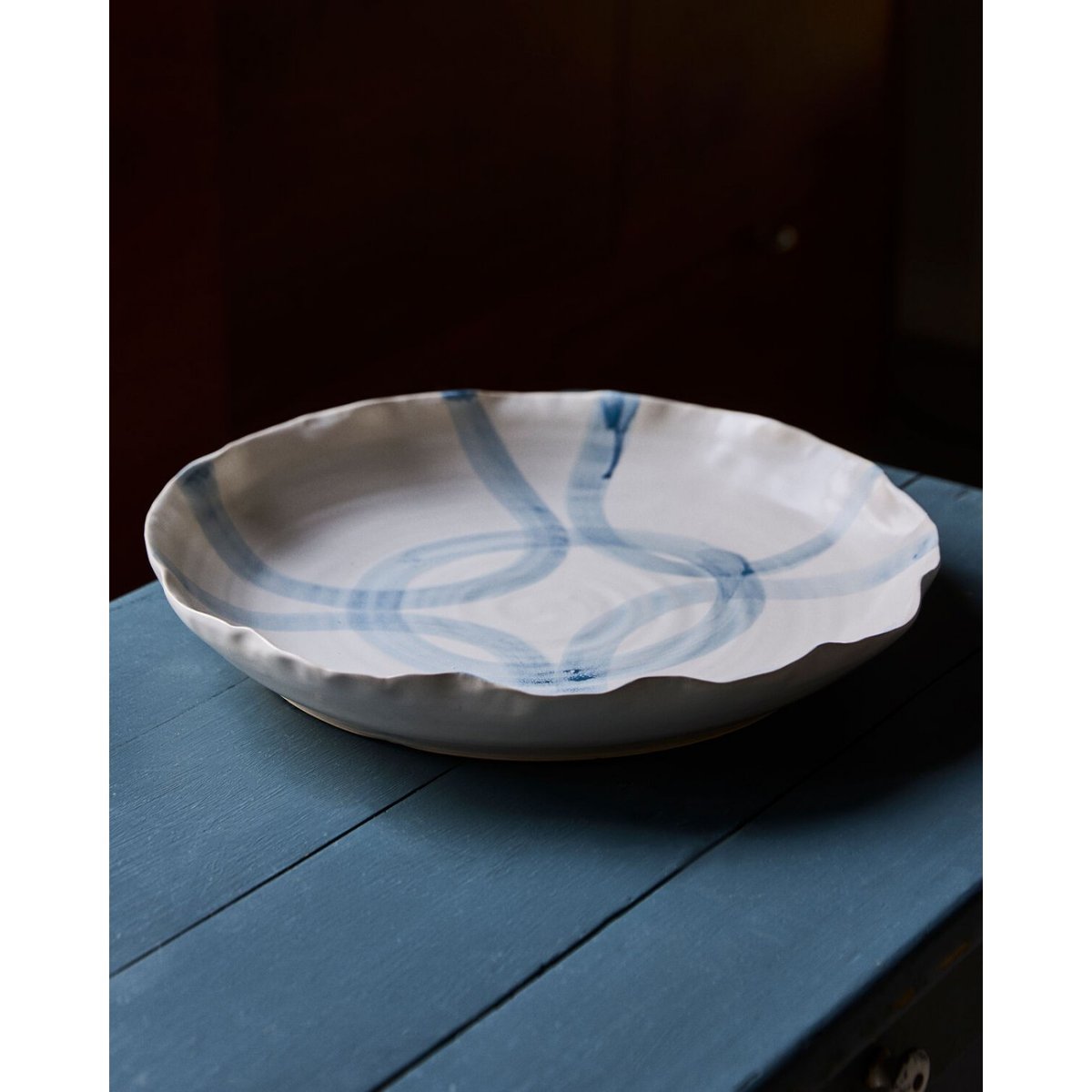 Plateau en terre cuite Isa blanc, bleu, HOUSE DOCTOR