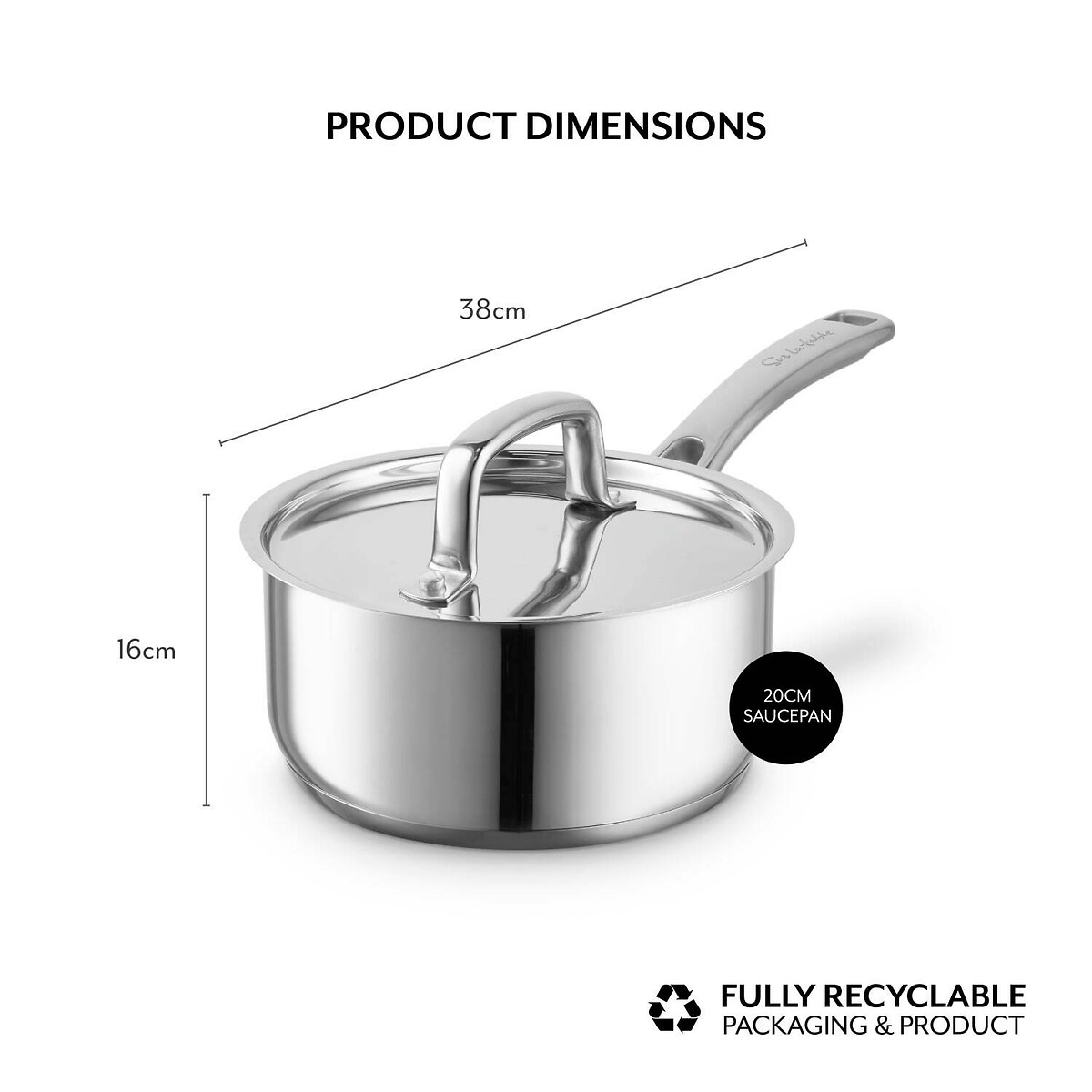 20cm SLT Core Stainless Steel Saucepan with Lid silver-coloured, SUR LA TABLE