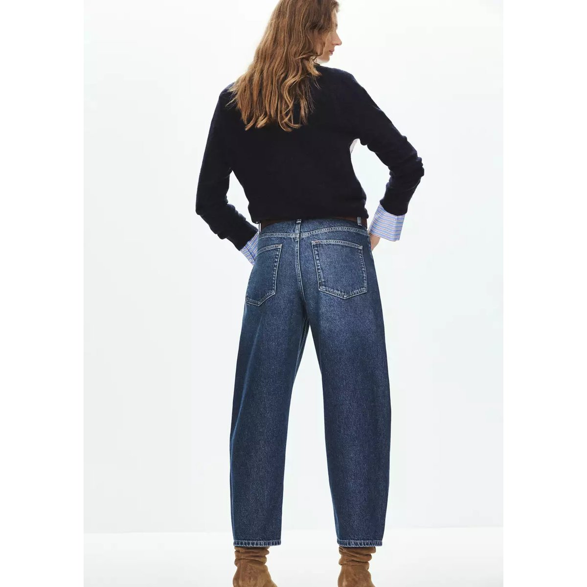 Jean balloon crop bleu foncé, MANGO