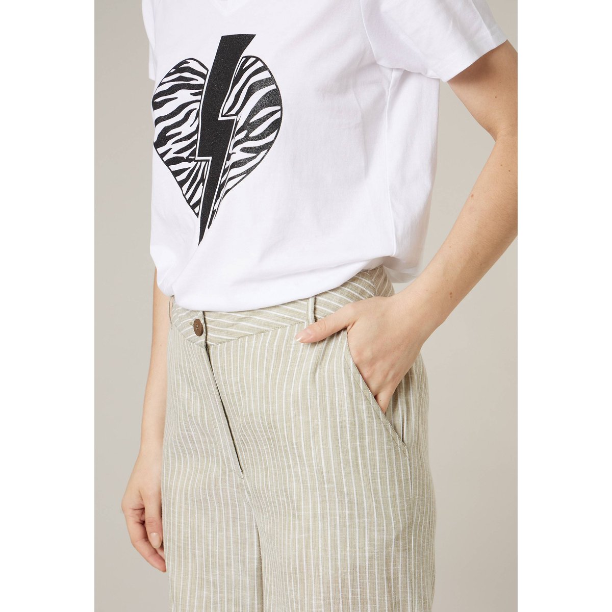 Pantalon large femme en coton AZALIA khaki, DEELUXE