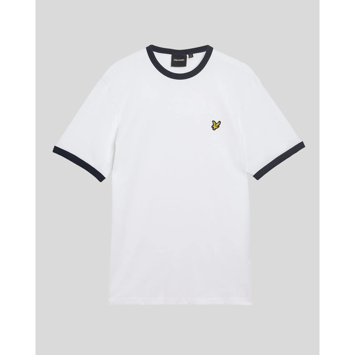 T-shirt ringer en coton col rond blanc/ foncé marine, LYLE & SCOTT