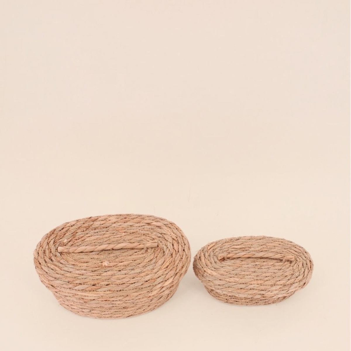 Lot de 2 paniers naturels ovales à couvercle naturel, ORNAMI
