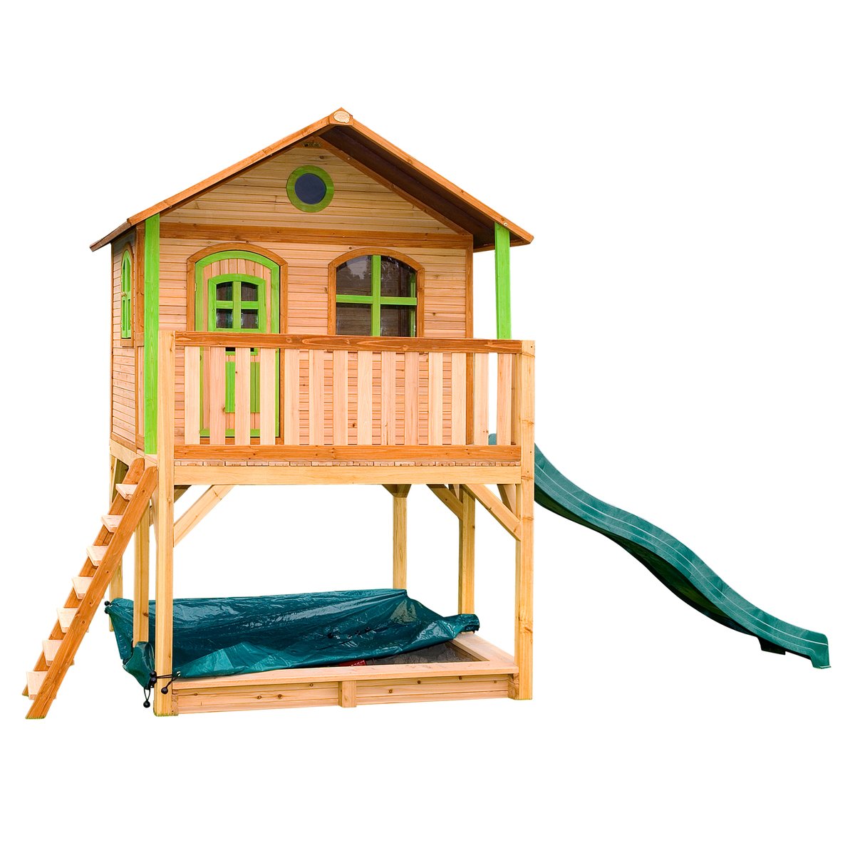 Cabane enfant sur pilotis avec toboggan et bac à sable Marc beige, AXI
