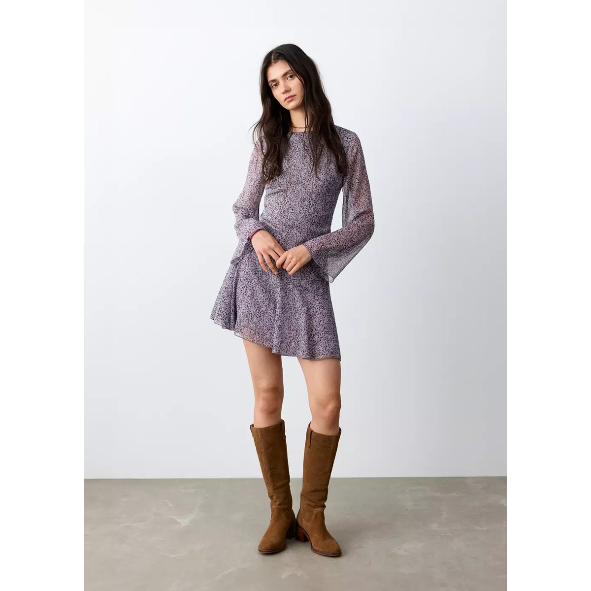 Robe imprimée ouverture dos violet clair/pastel, MANGO TEEN