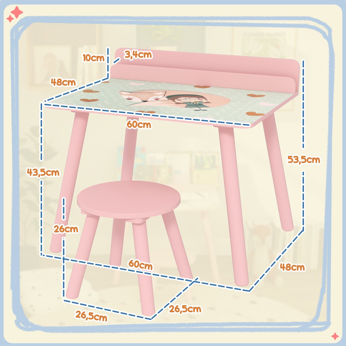 Ensemble table et chaises pour enfants MDF rose, AIYAPLAY