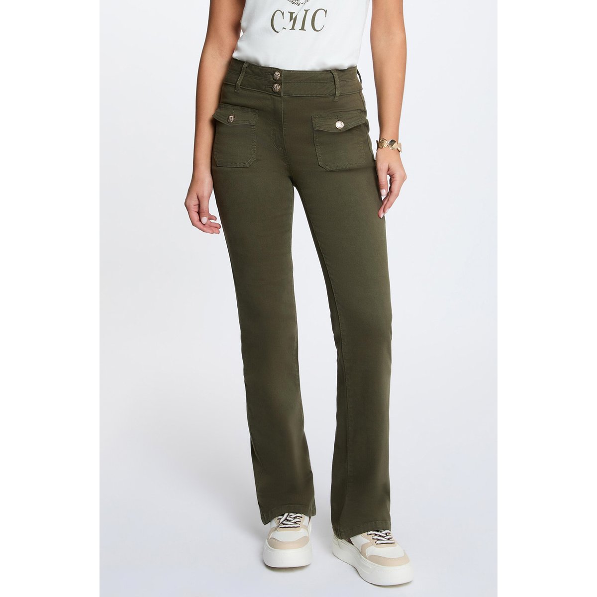 Pantalon bootcut vert kaki, MORGAN