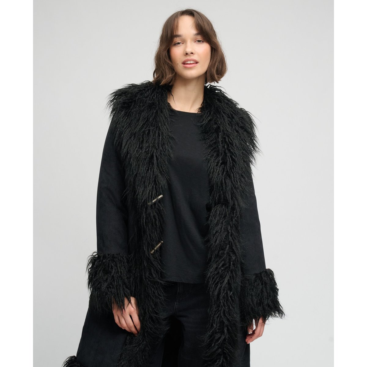 Manteau Afghan Long Coupe Ajustée noir, SUPERDRY