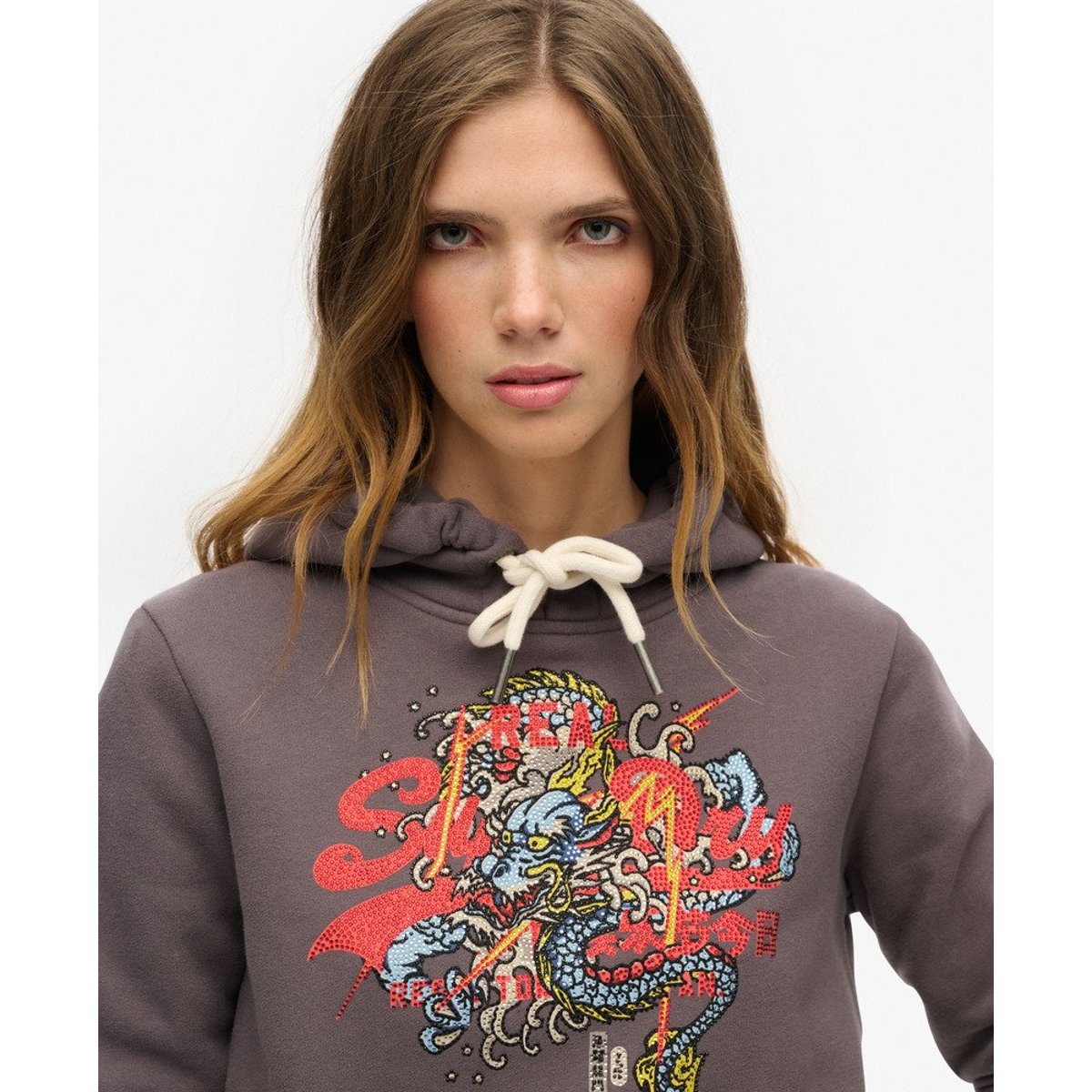 Sweat à capuche Vintage Logo Tokyo gris granite foncé, SUPERDRY
