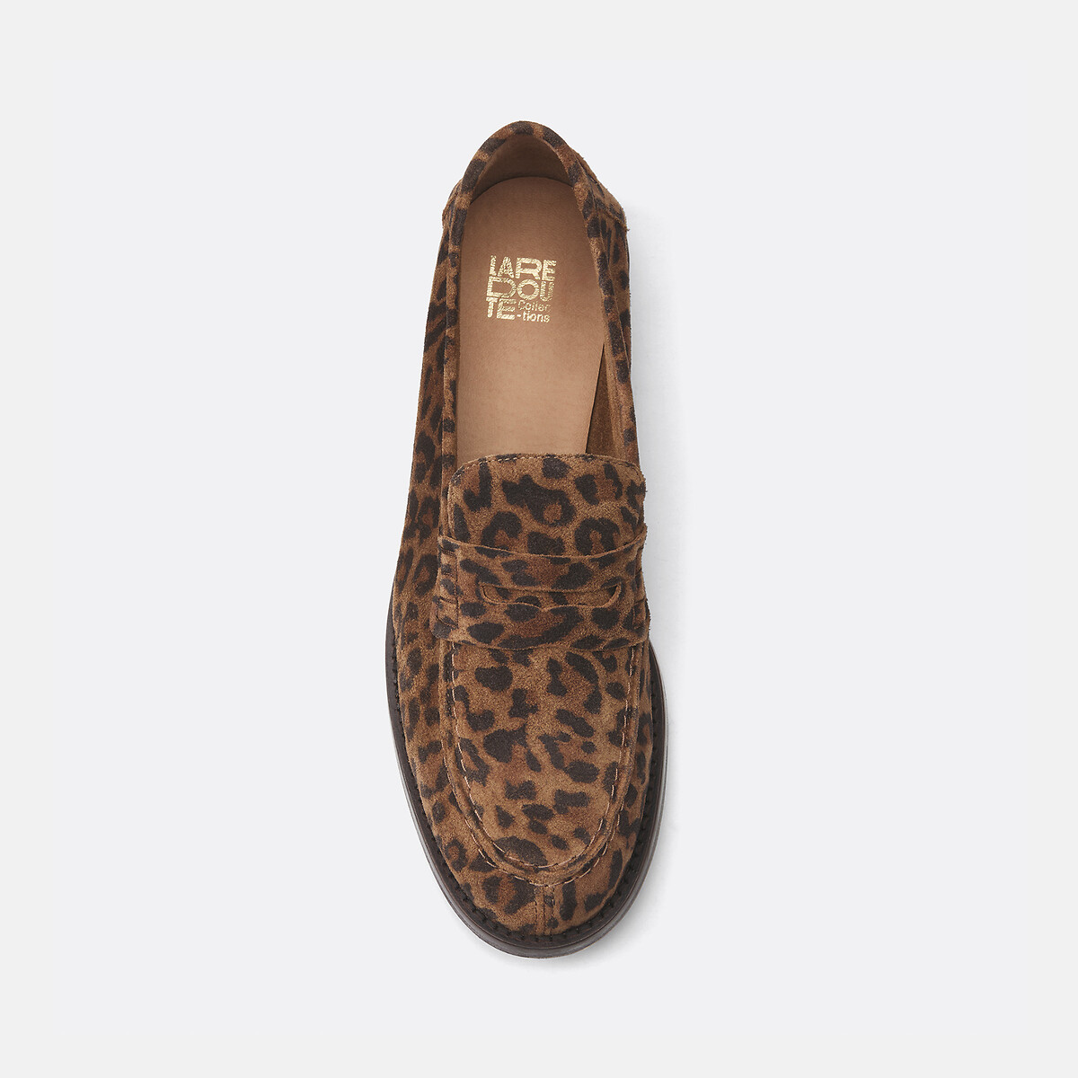 Mocassins cuir motif léopard, Signature PHILIPPINE imprimé fond marron, LA REDOUTE COLLECTIONS