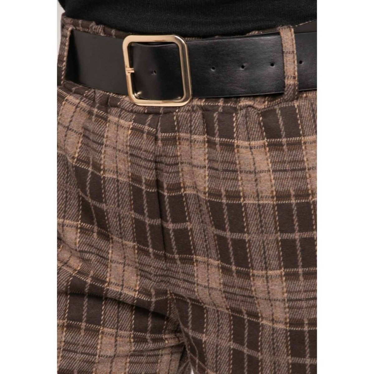 Short à Carreaux Ceinturé Xeline marron, DONA LISA