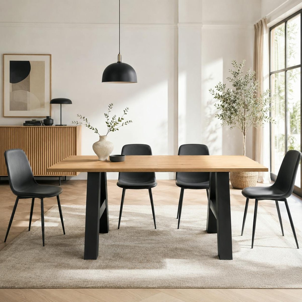 Table extensible effet bois pieds tréteaux 157-234 cm ALVA noir, PIER IMPORT
