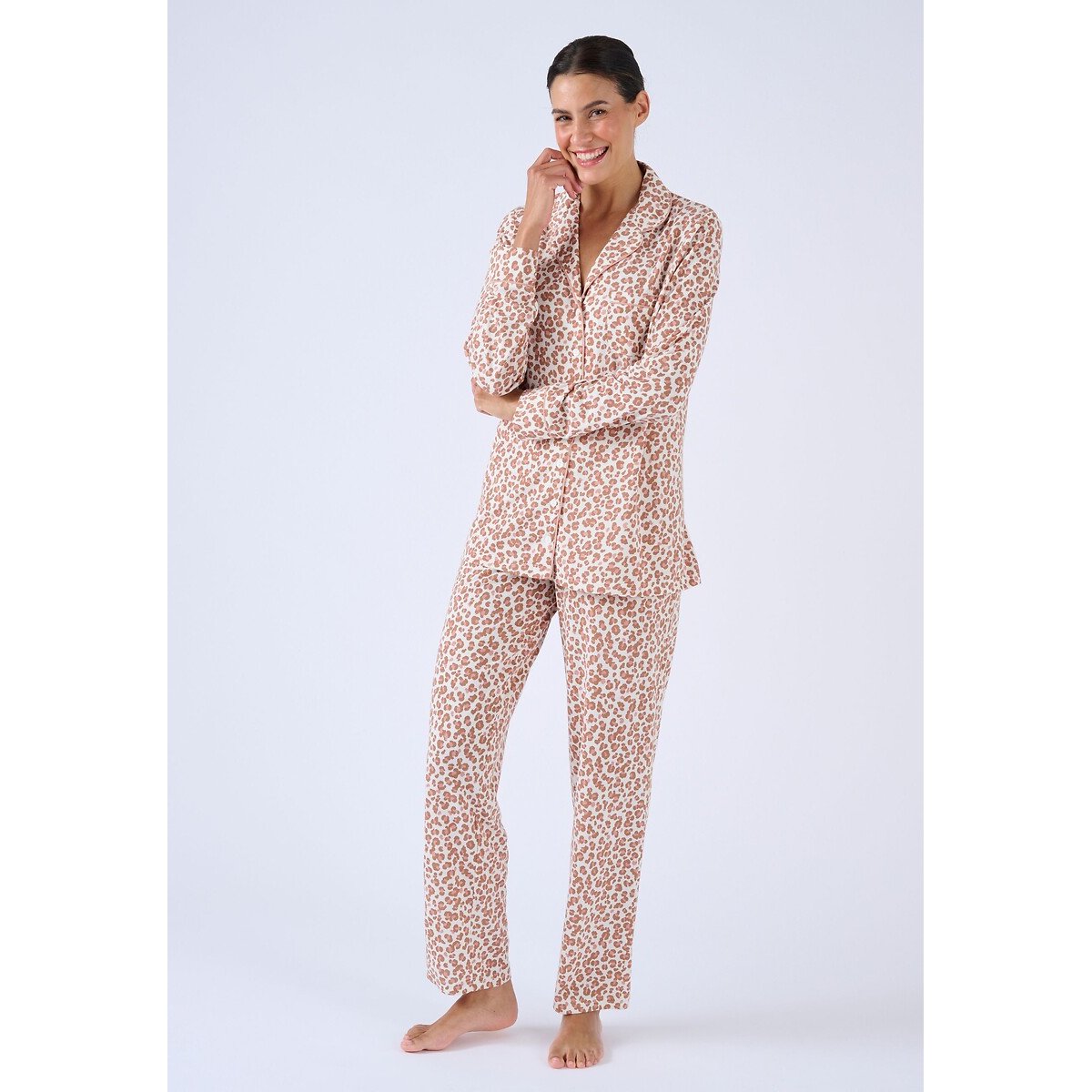 Pyjama en maille jersey Thermolactyl ecru animalier, DAMART