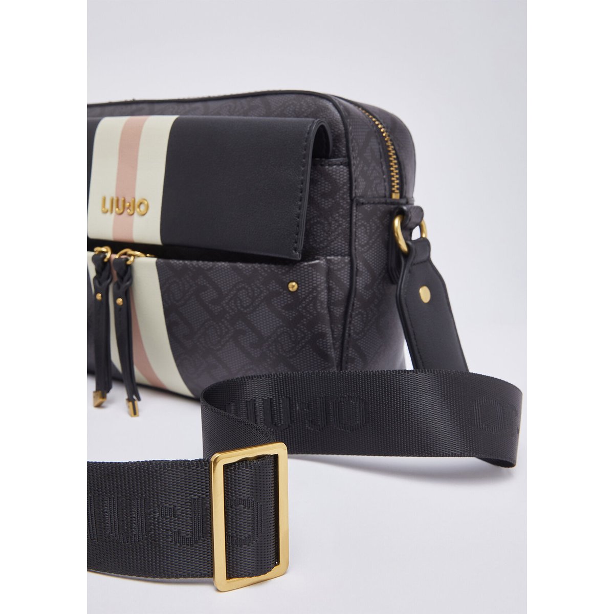 Sac bandoulière format moyen avec poche noir, LIU JO