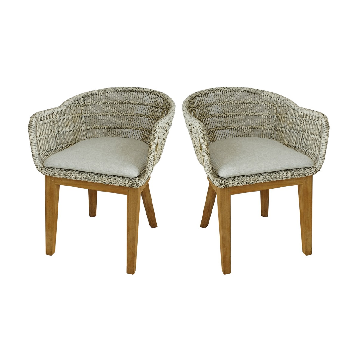 Fauteuils en résine tressée grise chiné Lounge avec coussin (lot de 2) gris clair, GECKO JARDIN