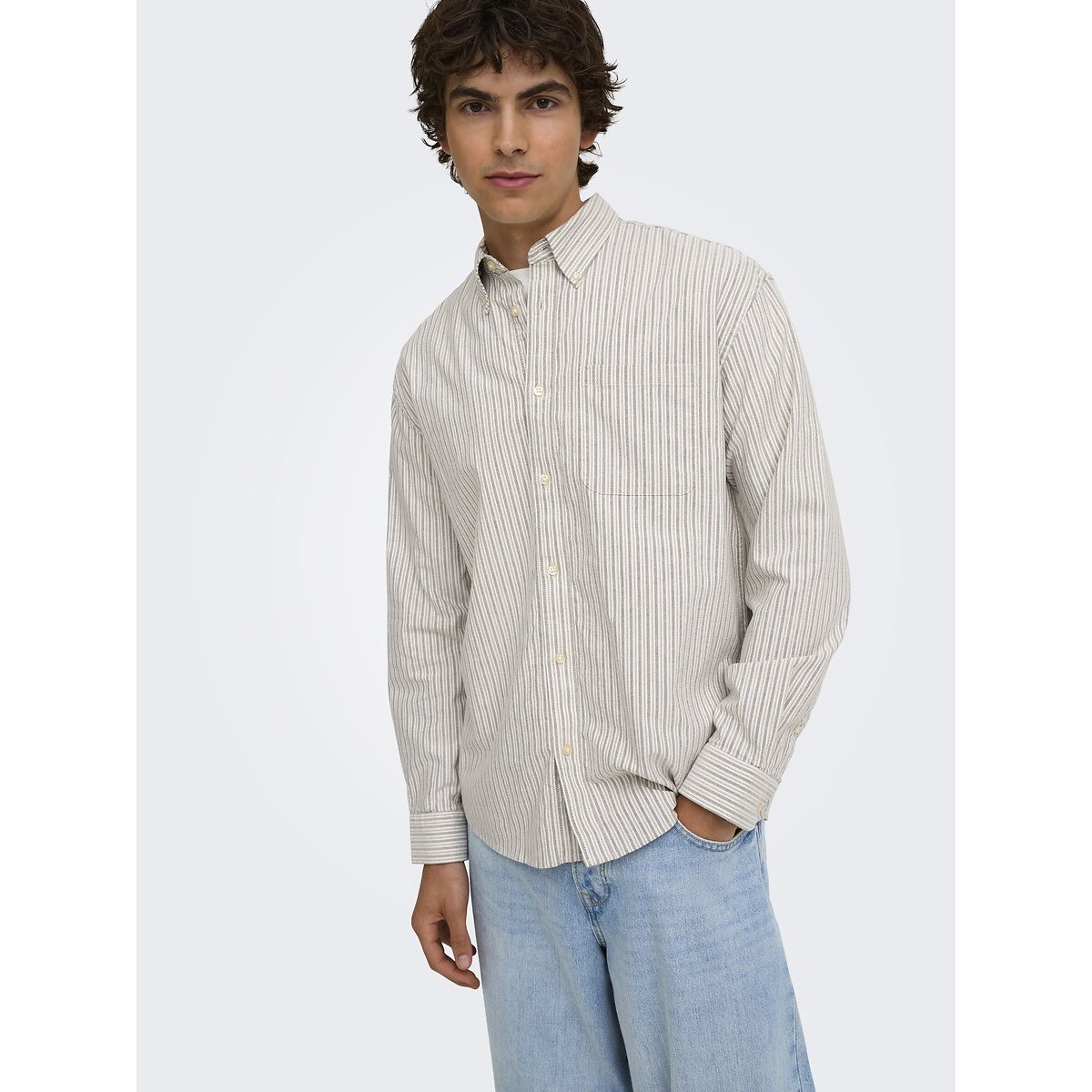 Camicia a maniche lunghe Oxford rigato/beige, ONLY & SONS