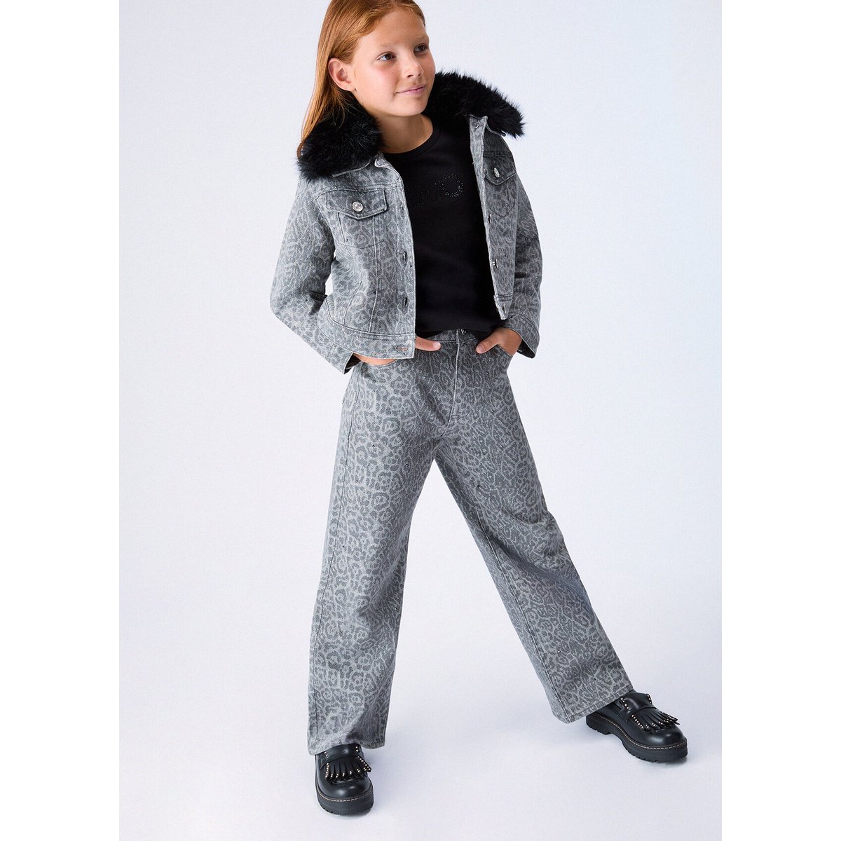 Pantalon imprimé animal avec strass gris animalier, LIU JO