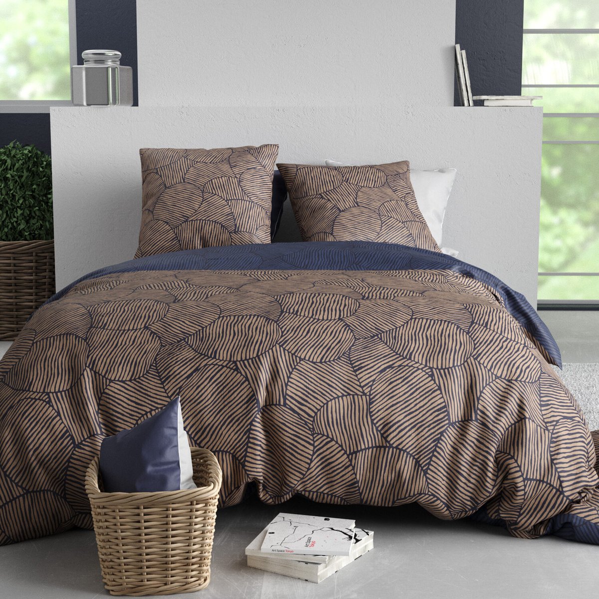 Parure housse de couette en coton imprimée, Ninon bleu, C DESIGN HOME TEXTILE