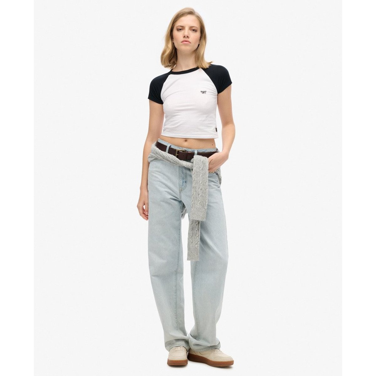T-shirt de baseball baby court optic/noir, SUPERDRY